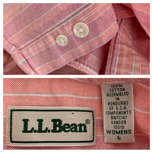 L.L. Bean Pink Blue Striped Long Sleeve Button Down Shirt Semi Casual Size Large - Picture 14 of 16